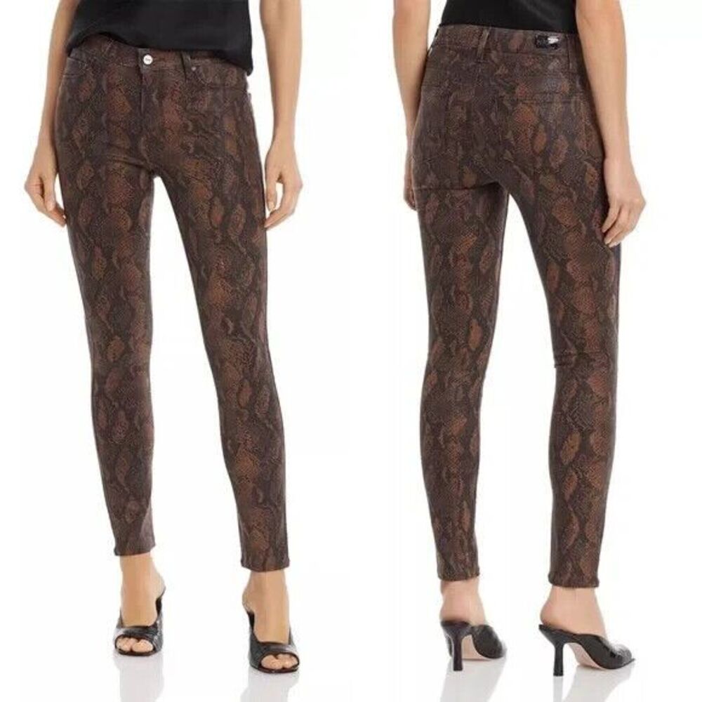 Paige Women's Hoxton Ultra Skinny Brown Snake Print Waxed Denim Jeans Size 28